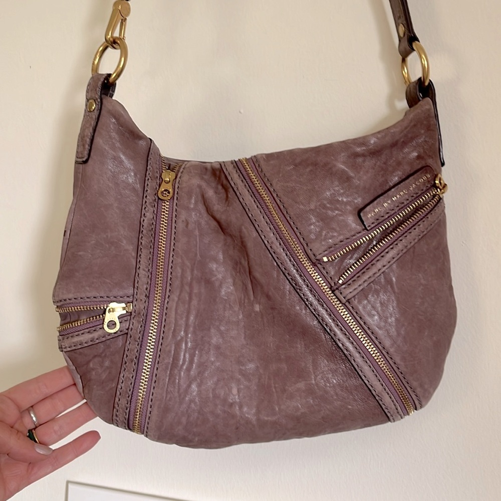 Marc Jacobs lilac leather shoulder bag with zippers